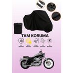 Dokaca Siyah Harley-Davidson Sportster Custom XL1200C Uyumlu Koruyucu Örtü, Motosiklet Brandası - Siyah Arka Çanta ve Kilit Uyumsuz