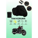 Dokaca Siyah Harley-Davidson Sportster Forty-Eight Uyumlu Motor Branda, Koruyucu Örtü, Motosiklet Brandası - Siyah Arka Çanta ve Kilit Uyumsuz