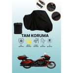 Dokaca Siyah Harley-Davidson Street Glide Ultra Uyumlu Motor Branda, Koruyucu Örtü, Motosiklet Brandası - Siyah Arka Çanta ve Kilit Uyumsuz