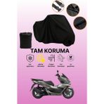 Dokaca Siyah Honda PCX150 Uyumlu Motor Branda, Koruyucu Örtü, Motosiklet Brandası - Siyah Arka Çanta ve Kilit Uyumsuz