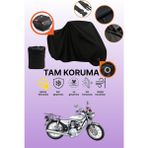 Dokaca Siyah Kilit ve Arka Çanta Uyumlu Kuba Çita 100R Uyumlu Motosiklet Brandası, Koruyucu Örtü - Siyah Arka Çanta ve Kilit Uyumlu