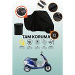 Dokaca Siyah Kilit ve Arka Çanta Uyumlu Piaggio Vespa Cosa Uyumlu Motosiklet Brandası, Koruyucu Örtü - Siyah Arka Çanta ve Kilit Uyumlu