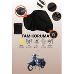 Dokaca Siyah Kilit ve Arka Çanta Uyumlu Vespa Px 200 Uyumlu Motosiklet Brandası, Koruyucu Örtü - Siyah Arka Çanta ve Kilit Uyumlu