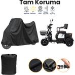 Dokaca Siyah Tek Koltuklu Elektrikli Motosiklet Brandası, 3 Tekerlekli Moped Brandası - Siyah-Tek Koltuk-Kilit Uyumsuz