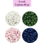 Dökme Cam Kum Boncuk Büyük Boy (6/0) 4 mm - 4 Renk - Toplam 80 Gram - BNC408