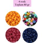 Dökme Cam Kum Boncuk Büyük Boy (6/0) 4 mm - 4 Renk - Toplam 80 Gram - BNC413