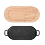 Dökme Demir Biftek Tabağı Seti - 1 Set Ahşap Trivetli Izgara Tavası Cızırtı Fajita Servis Tabağı Barbekü Deniz Ürünleri ve Kızarmış Yemekler için Mükemmel - ve Çok Yönlü Tencere