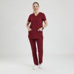 Doktor, Hemşire Forması Üst– Kadın, Bordo - Renkli