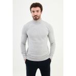Dokulu Açık Gri Slim Fit Yarım Balıkçı Yaka Erkek Triko Kazak - 2XL