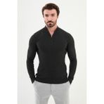 Dokulu Antrasit Slim Fit Fermuarlı Yarım Balıkçı Yaka Erkek Triko Kazak - 2XL