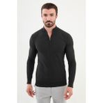 Dokulu Antrasit Slim Fit Fermuarlı Yarım Balıkçı Yaka Erkek Triko Kazak - XL