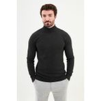 Dokulu Antrasit Slim Fit Yarım Balıkçı Yaka Erkek Triko Kazak