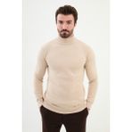 Dokulu Bej Slim Fit Yarım Balıkçı Yaka Erkek Triko Kazak - XL