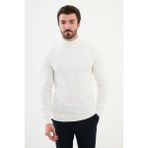 Dokulu Ekru Slim Fit Yarım Balıkçı Yaka Erkek Triko Kazak - 2XL