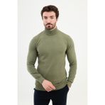 Dokulu Haki Slim Fit Yarım Balıkçı Yaka Erkek Triko Kazak - 2XL