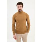 Dokulu Kamel Rengi Slim Fit Yarım Balıkçı Yaka Erkek Triko Kazak