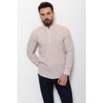 Dokulu Kamel Rengi Slim Fit Yarım Patlı Hakim Yaka Erkek Gömlek - Camel - Ekru