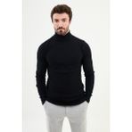 Dokulu Lacivert Slim Fit Yarım Balıkçı Yaka Erkek Triko Kazak - XL