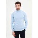 Dokulu Mavi Slim Fit Yarım Balıkçı Yaka Erkek Triko Kazak