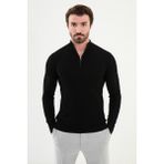 Dokulu Siyah Slim Fit Fermuarlı Yarım Balıkçı Yaka Erkek Triko Kazak - XL