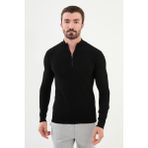 Dokulu Siyah Slim Fit Fermuarlı Yarım Balıkçı Yaka Erkek Triko Kazak