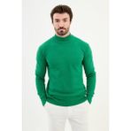 Dokulu Yeşil Slim Fit Yarım Balıkçı Yaka Erkek Triko Kazak