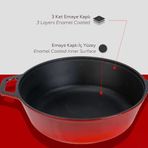 Döküm Combo Derin Tava / Saplı Tencere Kızartma Tavası, Metal Saplı Kapaklı, 26Cm, Kırmızı
