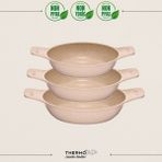 Döküm Güveç Sahan Seti, Kendinden Saplı, 3 Parça, Vizon, 18-20-22CM - Seçenek 1 - Ahşap - Ceviz
