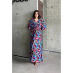 Dokuma baskılı sa kol elbise s8124