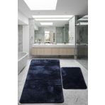 Dokumacıoğlu Relax Lacivert Büyük Boy (80x150 + 50x80 cm) 2'li Banyo Halısı Banyo Paspası Seti Kaymaz Tabanlı