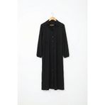 Dökümlü Bürümcük Kumaş Uzun Tesettür Elbise – Düğmeli Model-Siyah-4XL