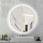 Dokunmatik Sensörlü Yuvarlak LED Arkadan Aydınlatmalı Banyo Aynası 3 Renkli Karartma Duvara Monte Alüminyum Alaşımlı Çerçeve - 80x80CM Beyaz Kaplama Modern ve Şık Tasarım