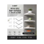dokya dizayn 3 Adet Gizli Raf Tutucu ve 20x20 cm Beyaz Duvar Rafı Seti | Dekoratif Metal Raf Ayağı | Modern Duvar Rafı