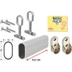 Dolap Içi Askılık Borusu Alüminyum Oval 50,5 cm + 2 Adet Oval Ayaklı Flanş + 2 Adet Oval Sabit Flanş + Montaj Vidaları Set