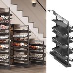 Dolap için Ayarlanabilir 7 Katmanlı Pull-Out Ayakkabı Rafı Düzenleyici, İstiflenebilir Metal Dikey Raf Depolama, Küçük Yatak Odaları için Yerden Tasarruflu Ayakkabı Dolabı, Siyah (75 cm)