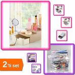 Dolap Organizer Kutusu + Makyaj Düzenleyici Seti - 2 Parça Pratik Saklama Çözümü Q8f4zp