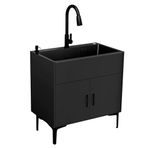 Dolaplı Çamaşır Odası Evyesi, Paslanmaz Çelik Maket Lavabosu, Mutfak Evyesi ve Dolap Kombinasyonu, Derin Banyo Vanity Evye, Çekmeli Musluklu, Hizmet Odası, Garaj, Mini Mutfak, Çamur Odası (Siyah, 6