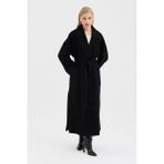 Dolce Bella Kadın Bornoz Kapama Oversize Kaşe Kaban - 40 - Siyah