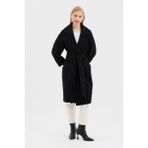Dolce Bella Kadın Oversize Çift Cepli Kısa Kaşe Kaban - 36 - Siyah