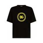 Dolce & Gabbana Flok Baskılı Yuvarlak Içinde Dg Logolu Ince Kumaş T-Shirt - 000-Siyah