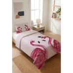 Dolce Mariee Flamingo Desenli Kadife Kumaş Kapitoneli Tek Kişilik Yatak Örtüsü Seti (2 Parça) TKY0040 - Renkli - 180 x 240 cm