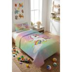 Dolce Mariee Unicorn Desenli Kadife Kumaş Çocuk Yatak Örtüsü Seti (2 Parça) TKY0022 - Renkli - 180 x 240 cm
