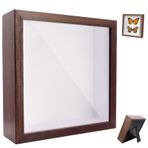 Doldurulabilir resim çerçevesi, doldurmak için derin resim çerçevesi, 20 x 20 cm, şeffaf akrilik plakalı, 3D nesne çerçevesi daha derin 3 cm, kare stereoskopik çerçeve, el sanatları, kahve rengi