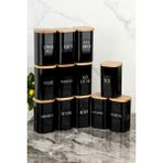 Dolkin Home 12 Adet 250 ml Vakumlu Bambu Ahşap Kapaklı Siyah Akrilik Baharatlık Seti Etiket Hediyeli