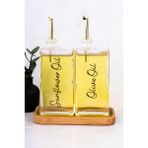 Dolkin Home 2li 500ML Yağdanlık Seti Ahşap Stantlı Cam Yağlık Zeytinyağı Ayçiçek Yağı Sunflower Olive Oil Etiket - Şeffaf - 500 ml