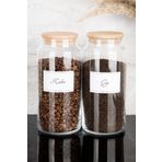 Dolkin Home 2'li Ahşap Vakum Kapaklı Çay ve Kahve Beyaz Etiketli Cam Kavanoz Seti Saklama Kabı 1300 ml