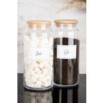 Dolkin Home 2'li Ahşap Vakum Kapaklı Çay ve Şeker Beyaz Etiketli Cam Kavanoz Seti Saklama Kabı 1300 ml