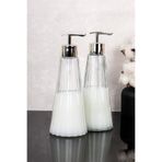 Dolkin Home 2'li Lüks Modern Cam Sabunluk Seti Çizgili Sabunluk Gümüş Başlıklı Banyo Düzenleyici 400 ml