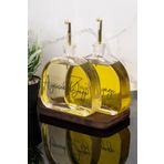 Dolkin Home 2li Lüx 500 ml Yağdanlık Ahşap Standlı Gold Kapak Cam Yağlık Zeytinyağı Ayçiçek Yağı Sosluk Sirkelik