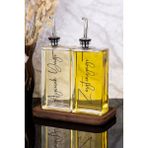 Dolkin Home 2li Lüx 500ML Yağdanlık Ahşap Standlı Silver Kapak Cam Yağlık Zeytinyağı Ayçiçekyağı Sosluk Sirkelik - Şeffaf